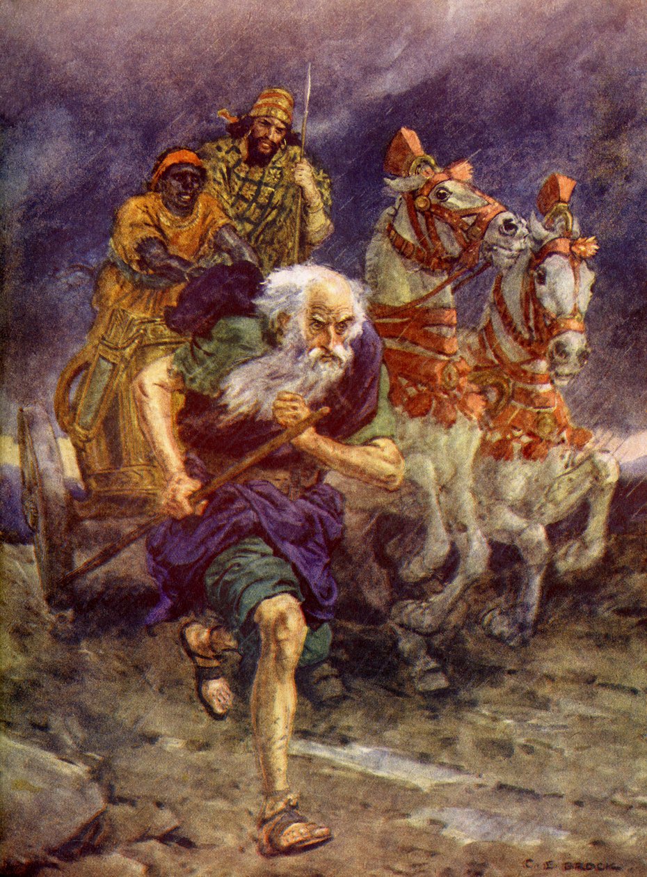 Illés a szekér elé futott. alkotó: Charles Edmund Brock