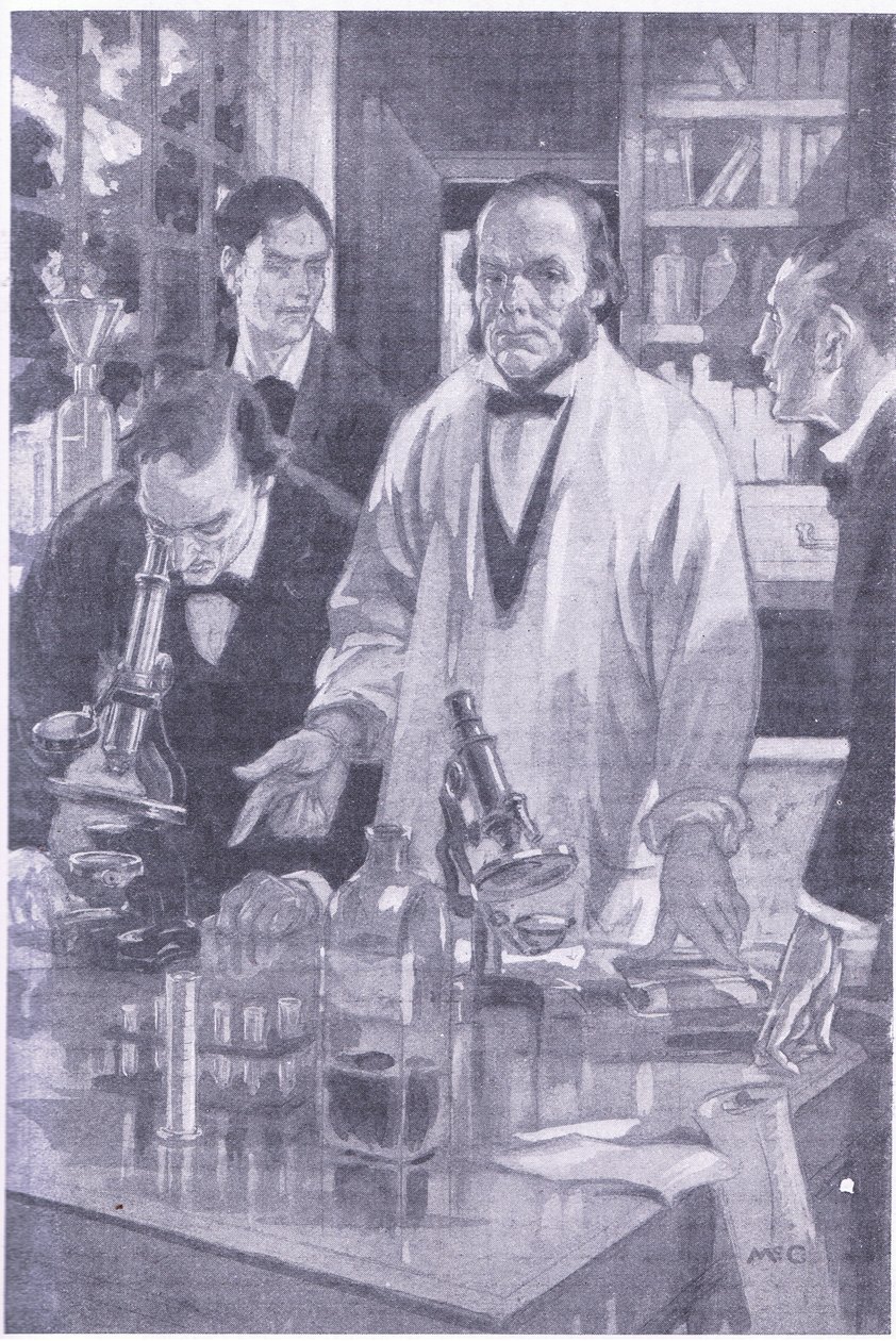Lord Lister, aki száműzte a fájdalmat a sebészeti beavatkozásokból, és elmagyarázta az ötleteit tanítványainak (litho) alkotó: Charles Edmund Brock