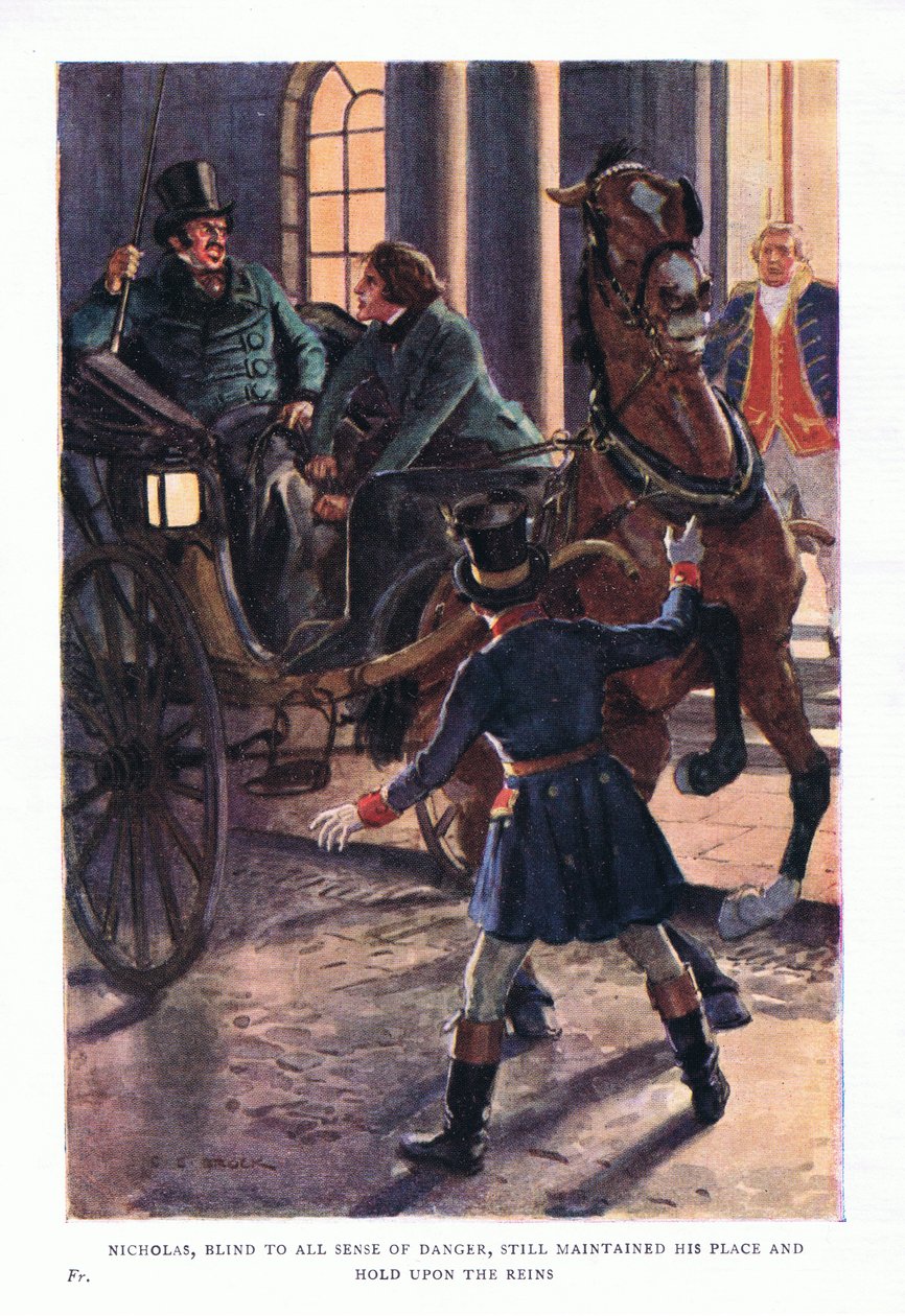 Nicholas, aki vak volt minden veszélyérzetre, továbbra is megtartotta helyét, és ragaszkodott a gyeplőhöz alkotó: Charles Edmund Brock