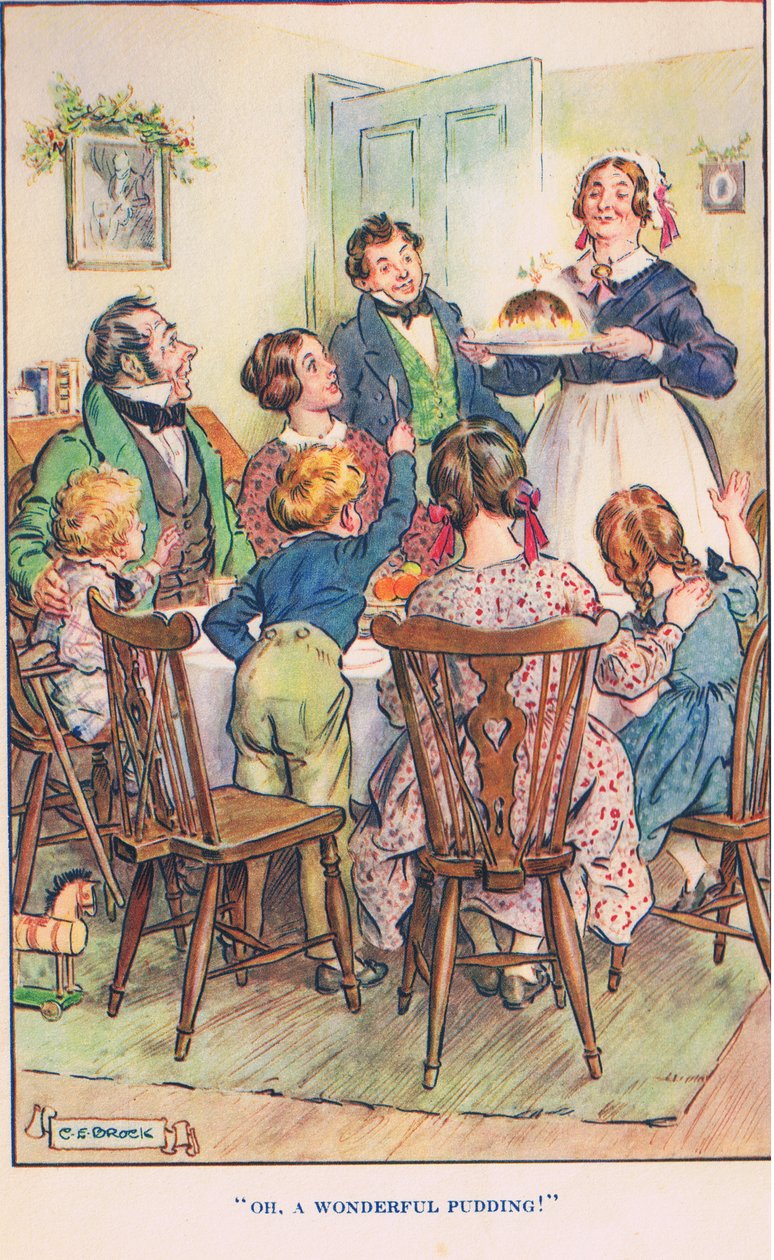 „Ó, milyen csodálatos puding!”, illusztráció a „Modern történetekből” alkotó: Charles Edmund Brock