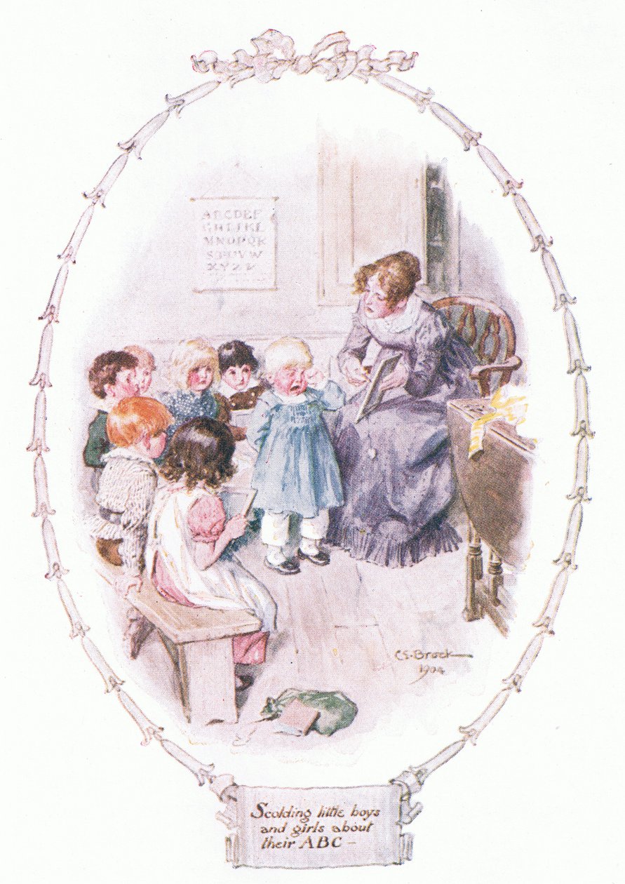 Kisfiúk és lányok szidása alkotó: Charles Edmund Brock