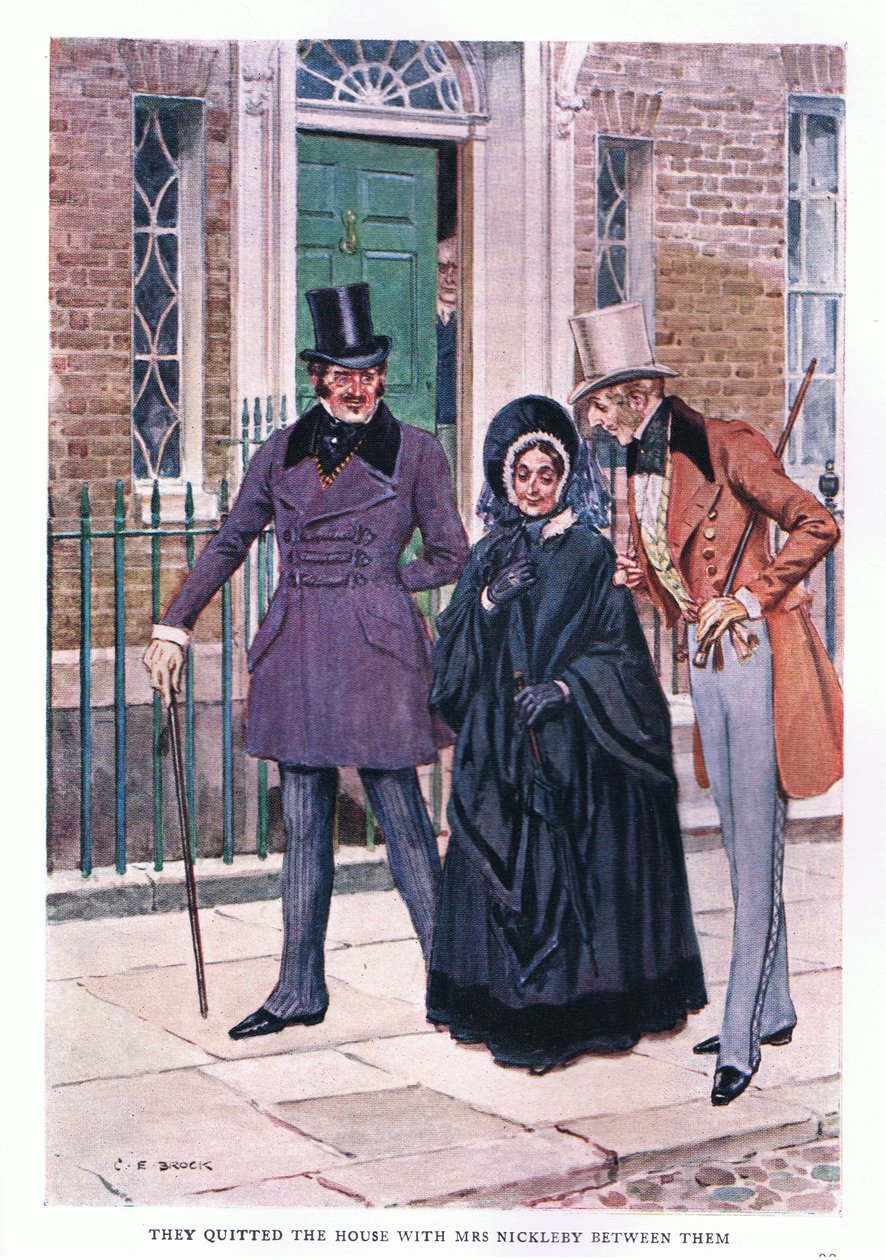 Kiléptek a házból, köztük Mrs. Niclebyvel alkotó: Charles Edmund Brock