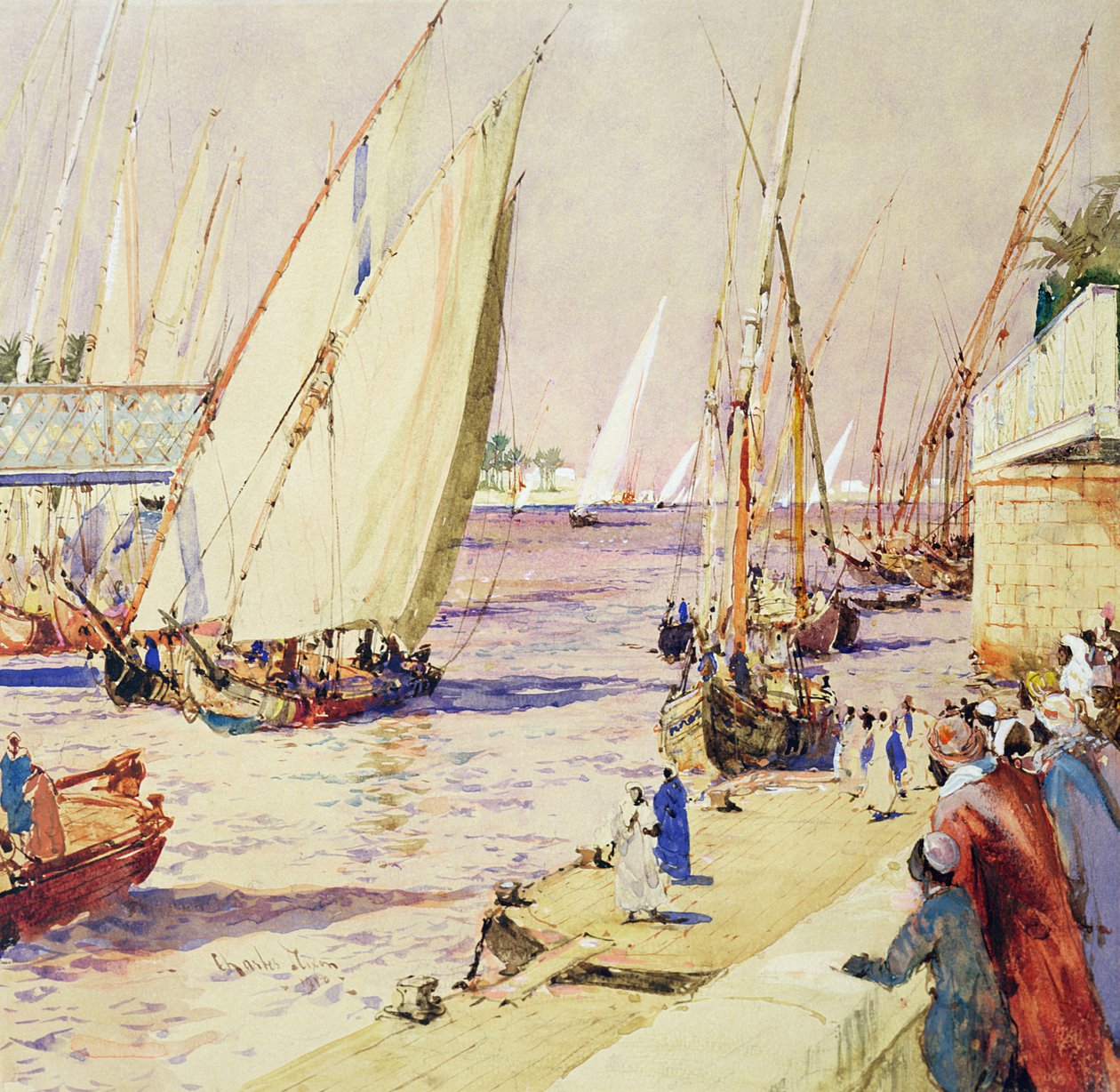 Feluccas a kereskedési úton, 1910 (toll, tinta és WC papíron) alkotó: Charles Edward Dixon