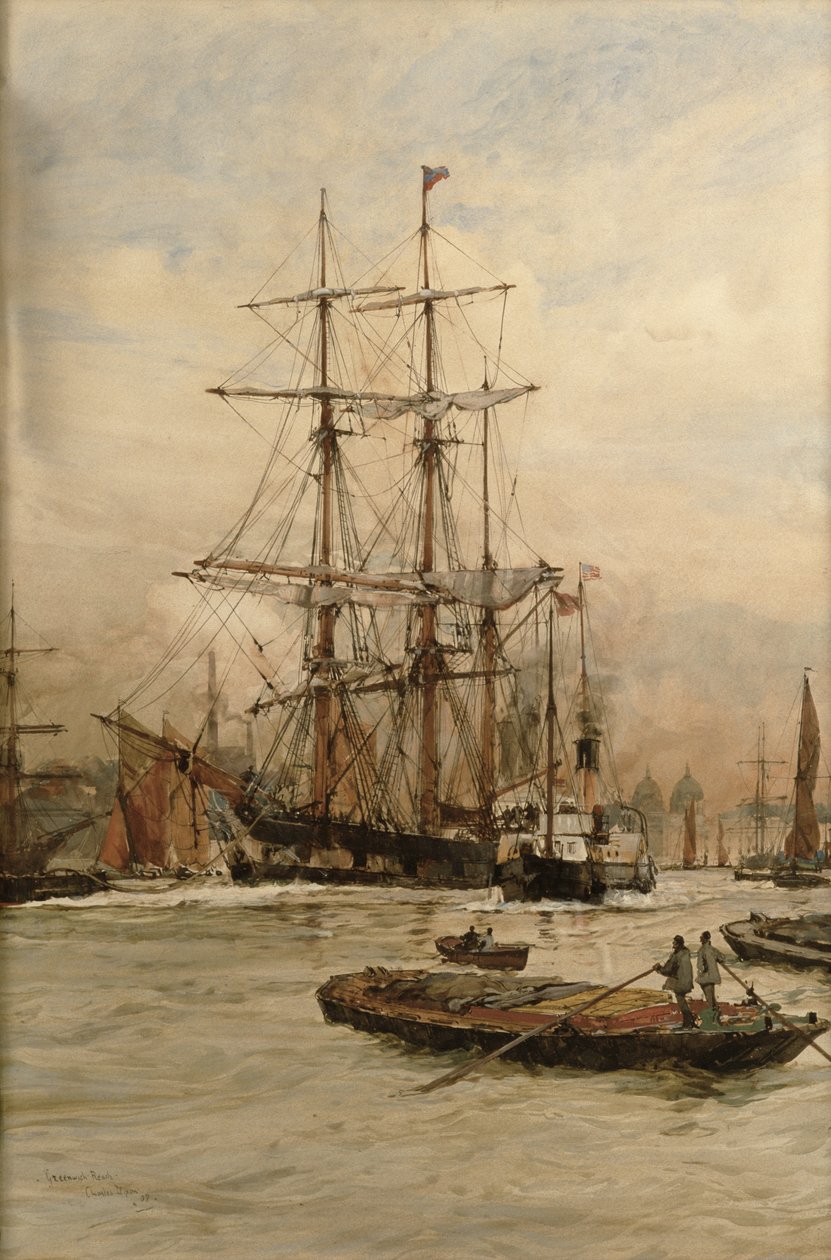A Temzén Greenwich alatt, 1905 körül alkotó: Charles Edward Dixon