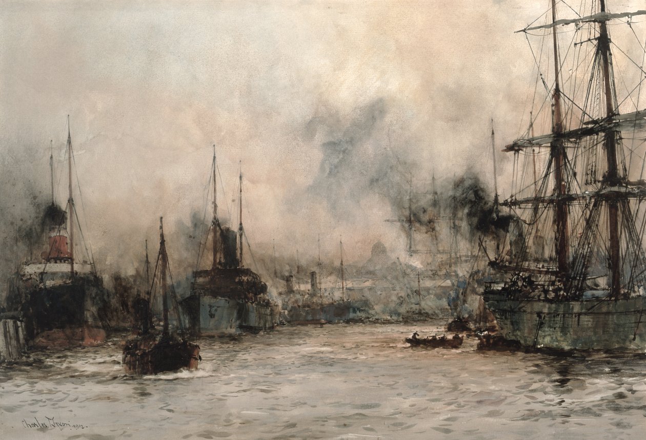 Szállítás a medencében Szent Pállal a háttérben, 1912 (wc és testszín papíron) alkotó: Charles Edward Dixon