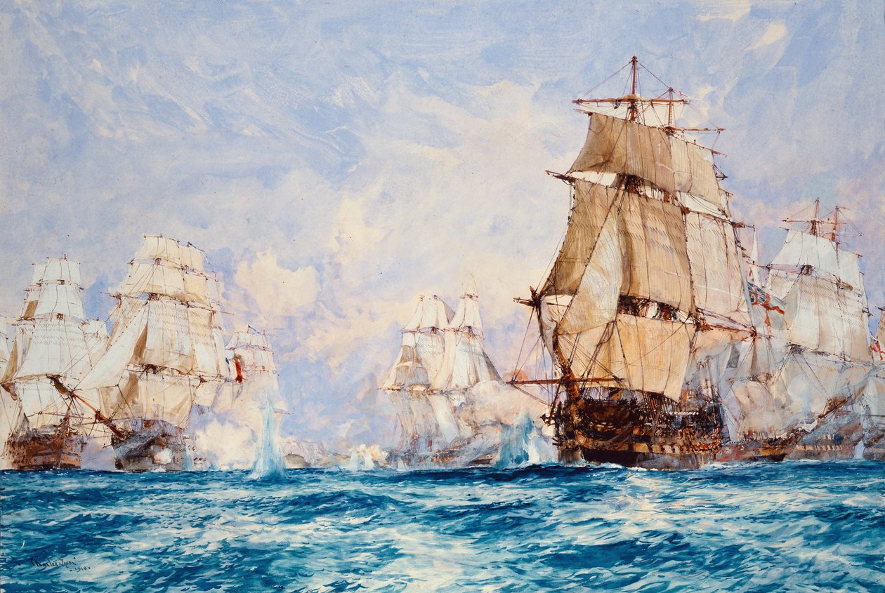 Toulon blokádja, a Bandol melletti akció 1810-ben, 1918 alkotó: Charles Edward Dixon