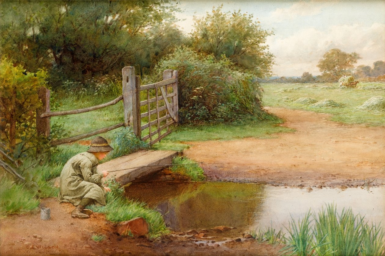Szerencsét próbál, horgászni a patakban (wc papíron) alkotó: Charles Edward Wilson