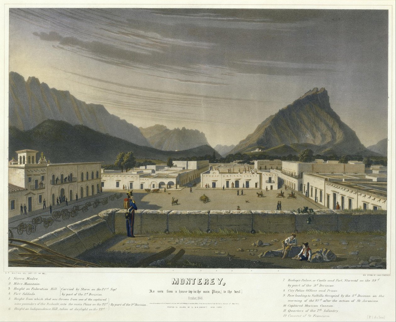 Monterey, ahogyan a főtér egyik házának tetejéről látszik, (nyugatra) 1846 októberében... (No. 1 of a Ser.... alkotó: Charles Fendrich