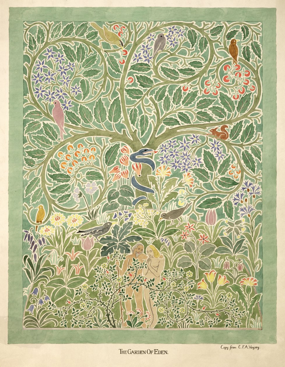 "Adam and Eve" design (wc és ceruza papíron) alkotó: Charles Francis Annesley Voysey