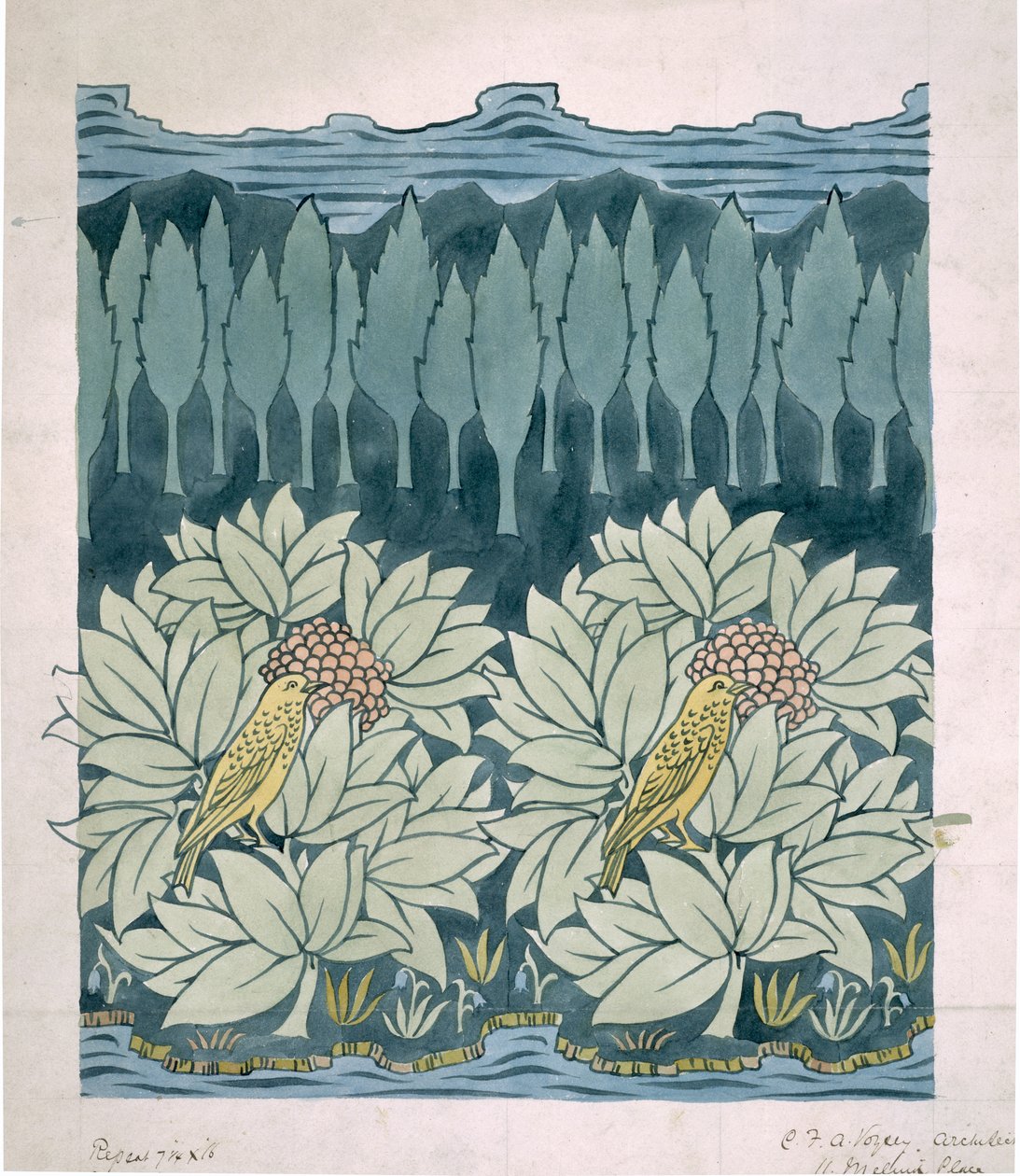 Madarak fenyőfákkal alkotó: Charles Francis Annesley Voysey