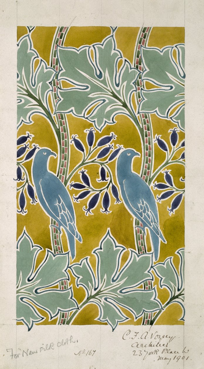 „New Silk Cloth” terve, 1901. május (wc és ceruza papíron) alkotó: Charles Francis Annesley Voysey