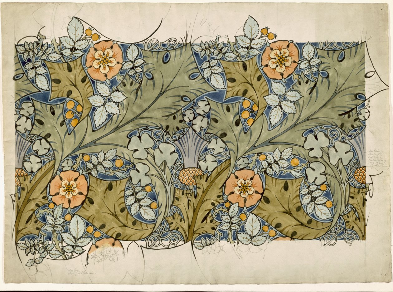Tudor rózsák, bogáncs és lóhere (wc és ceruza papíron) alkotó: Charles Francis Annesley Voysey