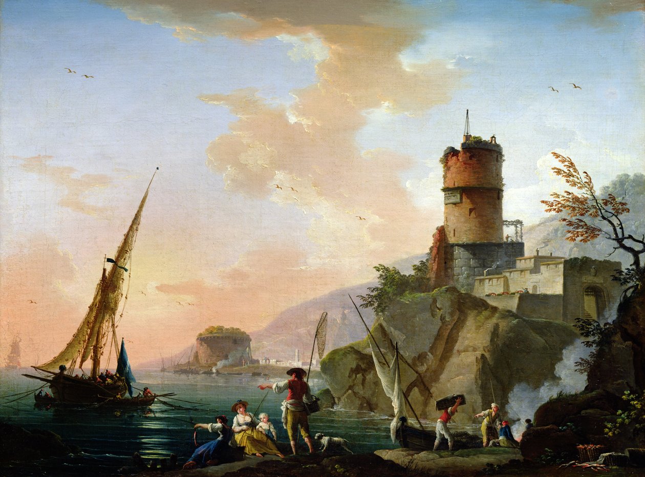 Egy mediterrán kikötő látképe alkotó: Charles Francois Lacroix de Marseille