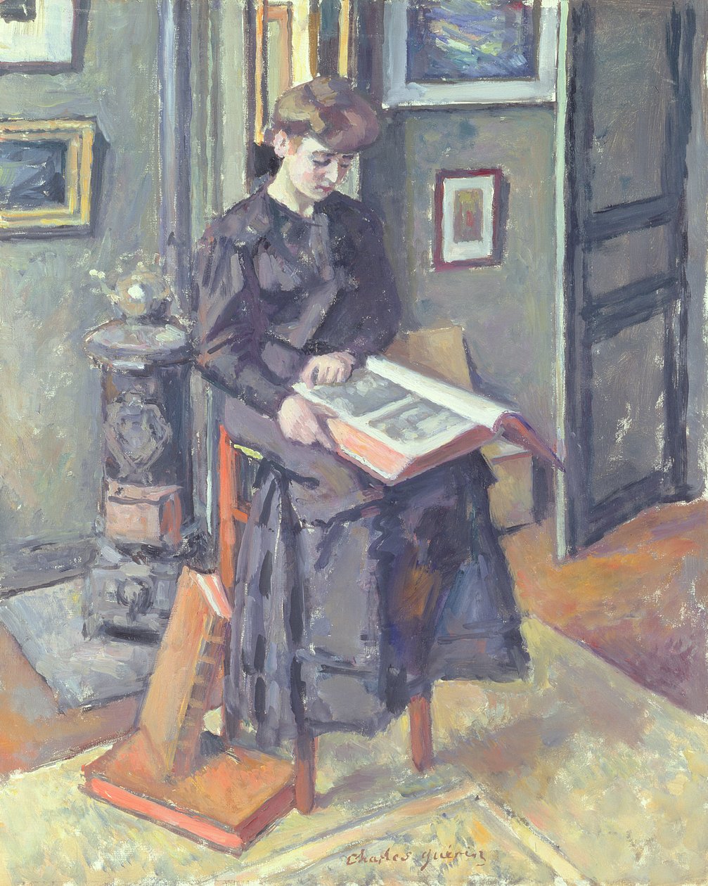 Lány könyvet olvas, 1906 alkotó: Charles Guerin