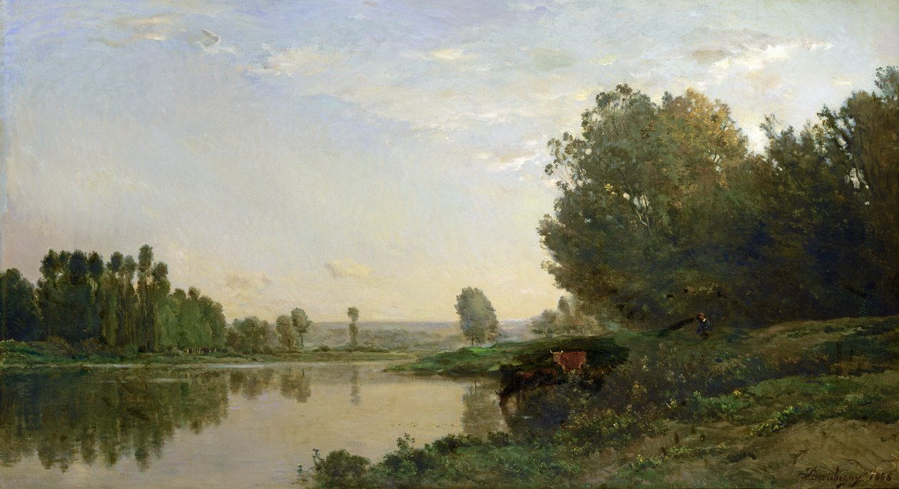 The Banks of the Oise, Reggel, 1866 alkotó: Charles Francois Daubigny