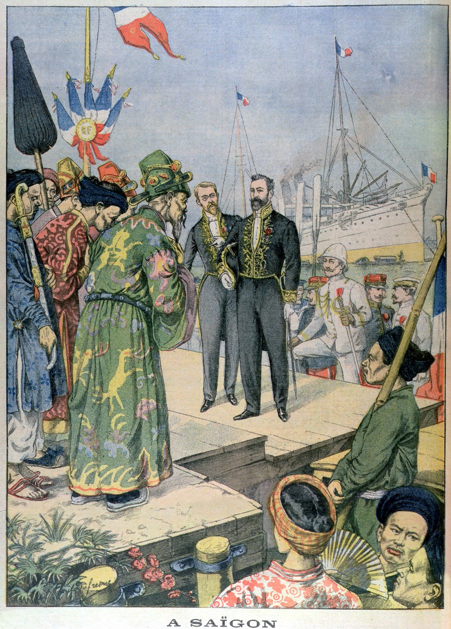Érkezés Saigonba Paul Beau (1857-1927), Indokína főkormányzója 1902-07, a "Le Petit Journal"-ból, 1902. november (színes metszet) alkotó: Charles Georges Dufresne