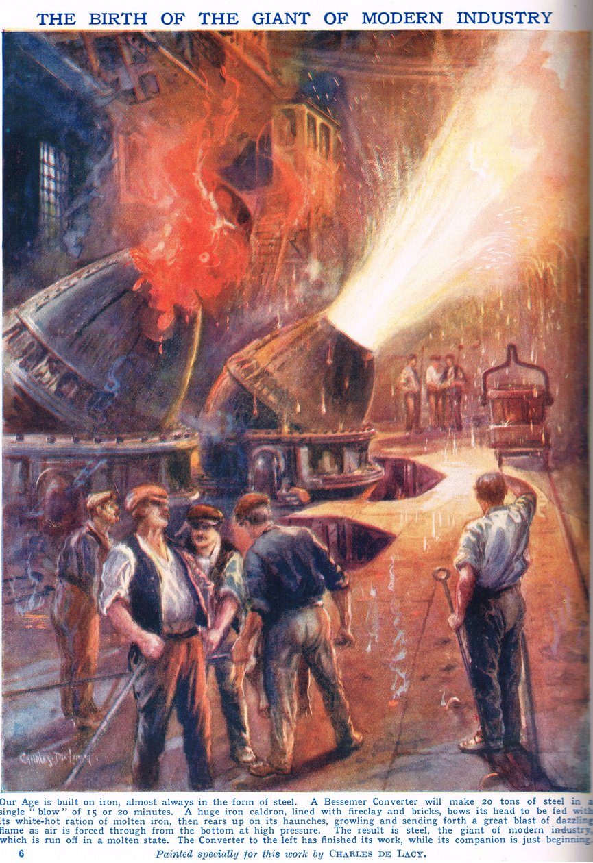A modern ipar óriásának születése, illusztráció a Newnes Képes Tudáskönyvből, 1920 körül alkotó: Charles John de Lacy