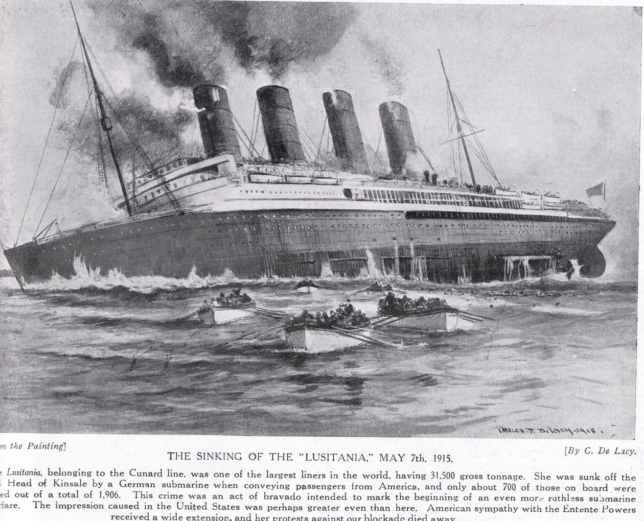 A Lusitania elsüllyedése 1915. május 7. alkotó: Charles John de Lacy