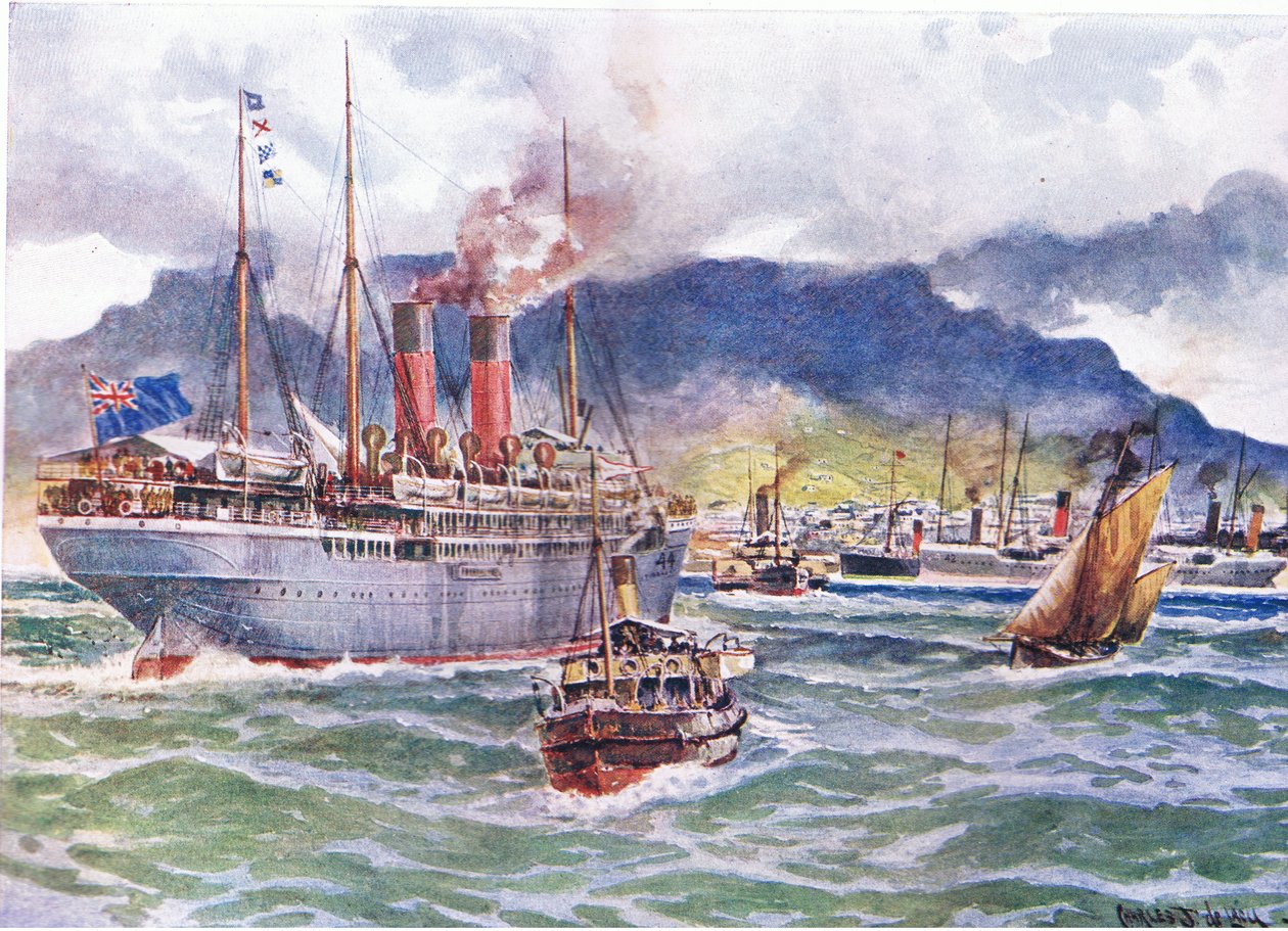 Transzportok a Table Bayben a dél-afrikai háború alatt, illusztráció a Cassells History of England, 1900-as évekből. alkotó: Charles John de Lacy