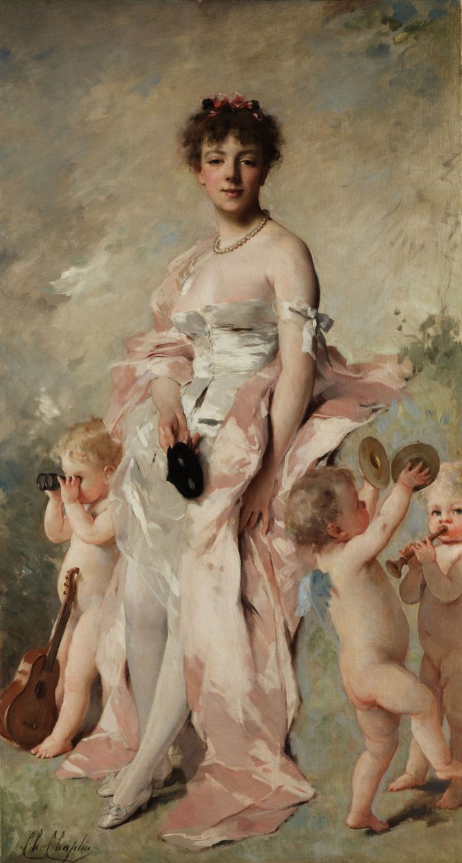 Fiatal nő labdás ruhában putti alkotó: Charles Joshua Chaplin