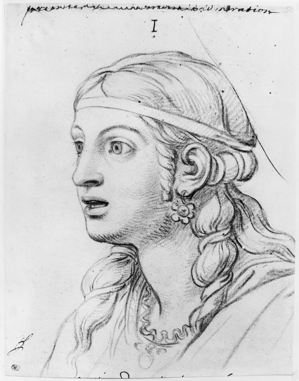 Csodálat ámulattal (pierre noire fehér megsárgult papíron) alkotó: Charles Le Brun