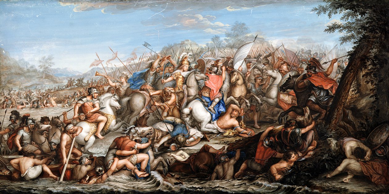 Sándor átkel a Granicus folyón (tempera pergamen) alkotó: Charles Le Brun