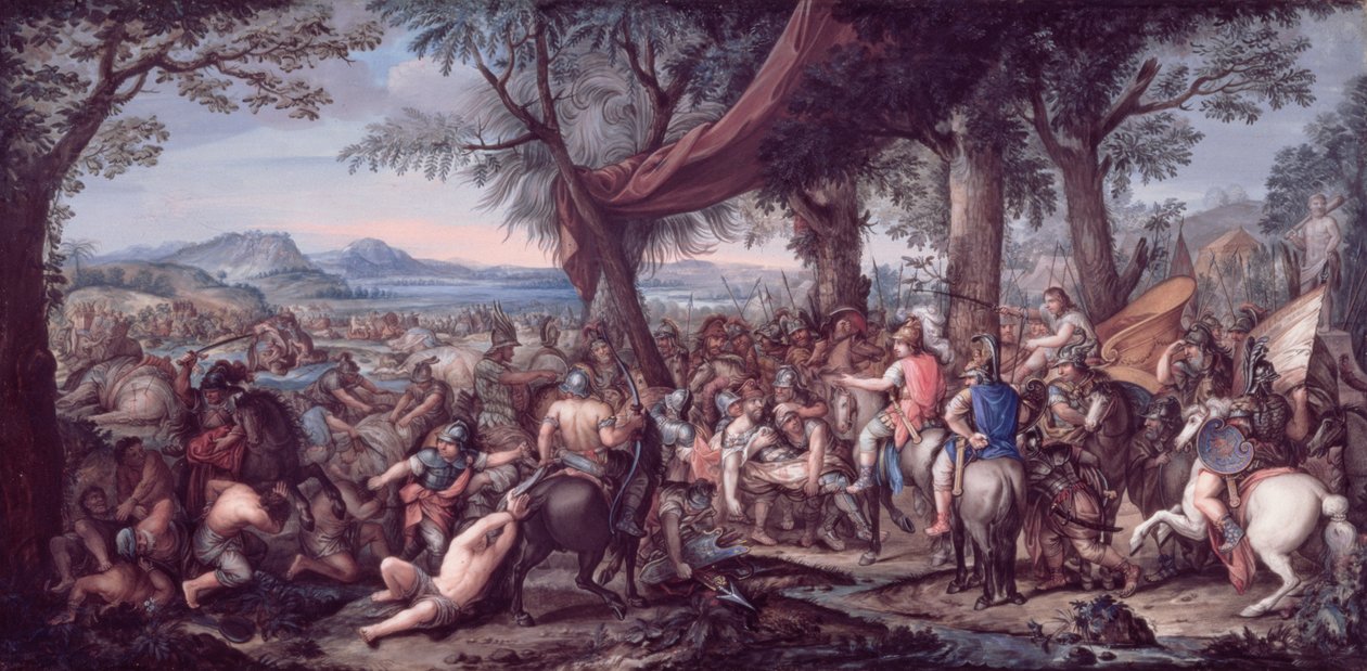 Sándor az arbelai csatában (tempera pergamenre) alkotó: Charles Le Brun