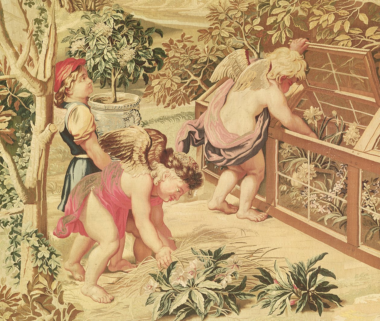 Gyermekkertészet (Le Brun rajzfilmje alapján), az Atelier des Gobelins-ben szőtt (gyapjú kárpit) alkotó: Charles Le Brun