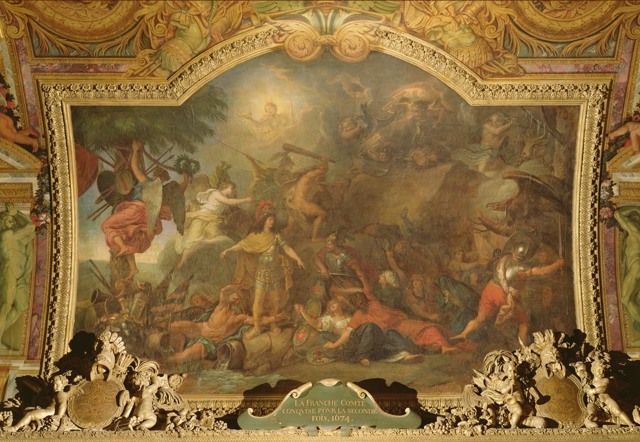 Franche-Comte másodszor hódított, mennyezeti festmény a Galerie des Glacesből alkotó: Charles Le Brun