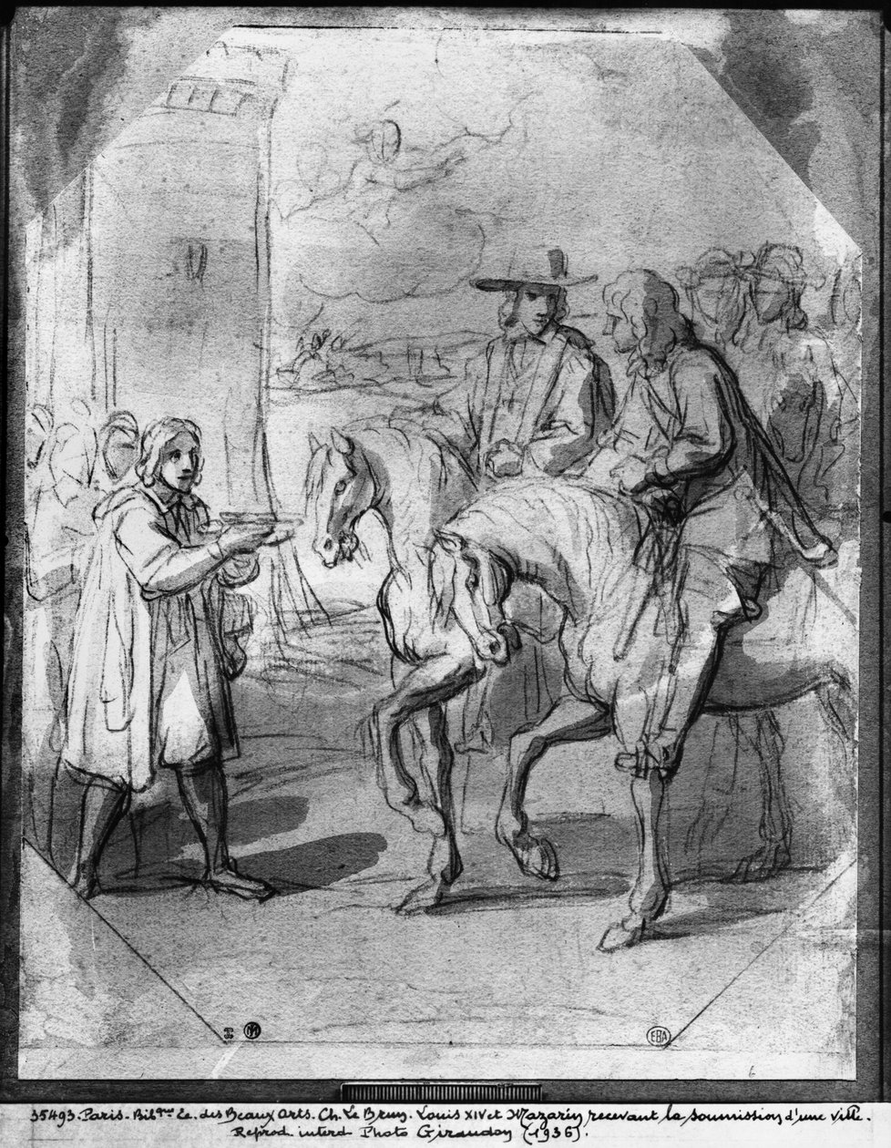 XIV. Lajos egy város beadványát kapta (toll, tinta és indiai tinta mosópapír) alkotó: Charles Le Brun
