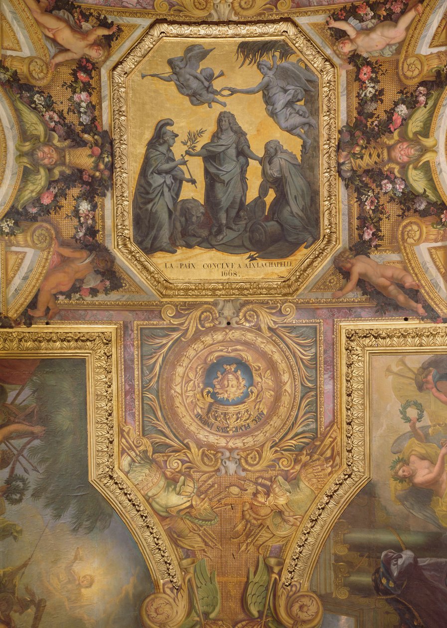 Békét kötöttek Aix-la-Chapelle-ben 1668-ban, mennyezeti festmény a Galerie des Glaces-ből alkotó: Charles Le Brun