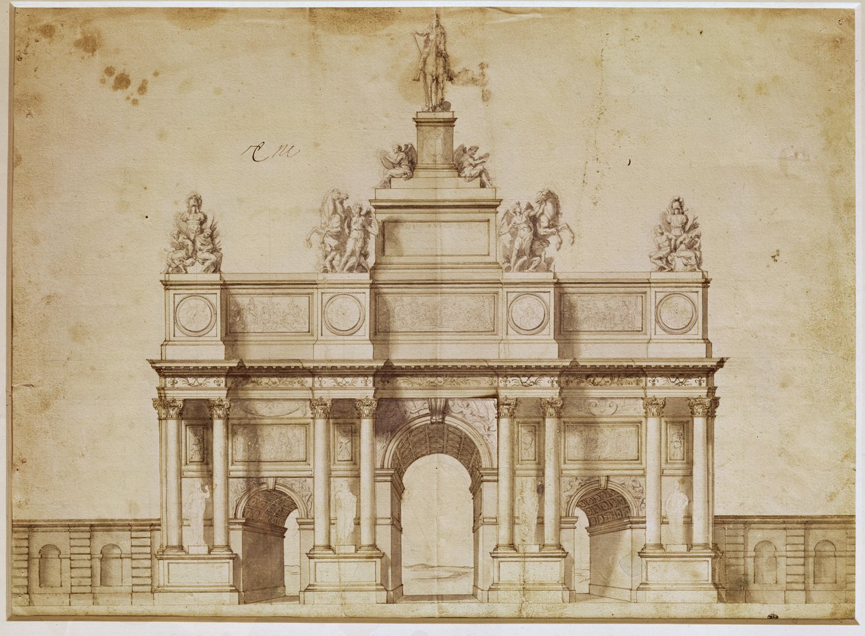 Javaslat a Diadalívre, rue Saint-Antoine, Paris, 1668 körül (toll és barna tinta papíron) alkotó: Charles Le Brun