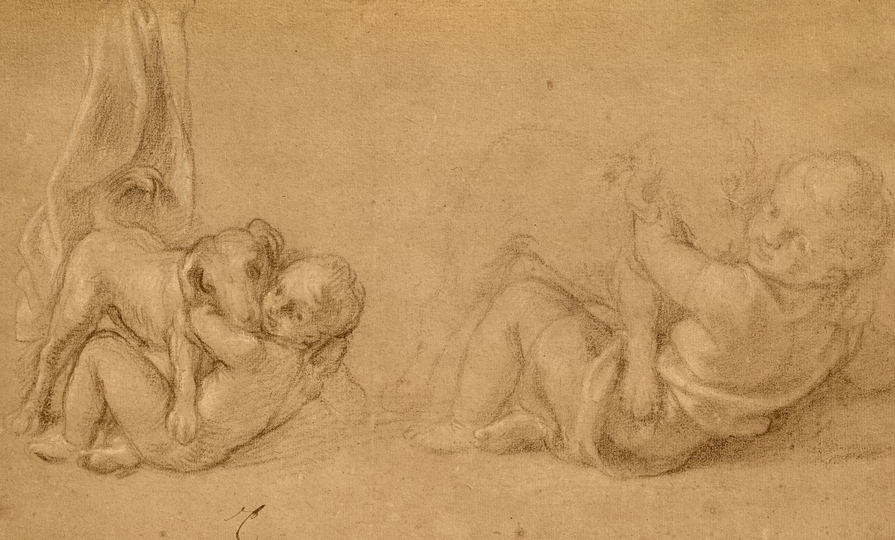 Tanulmány egy gyermekről egy kutyával (ceruza és zsírkréta, papír) alkotó: Charles Le Brun