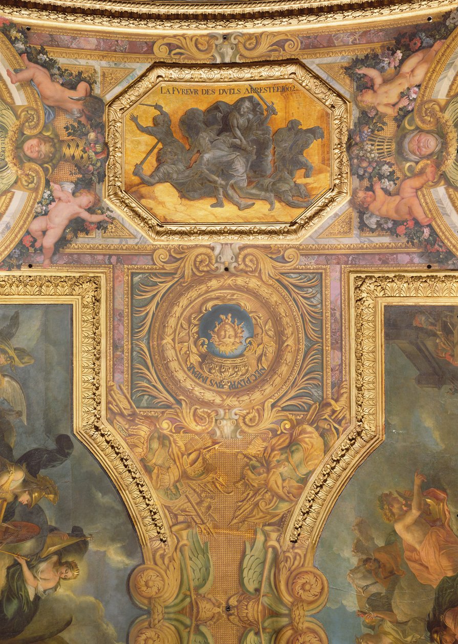 A párbajmánia vége 1662-ben, mennyezeti festmény a Galerie des Glaces-ből alkotó: Charles Le Brun
