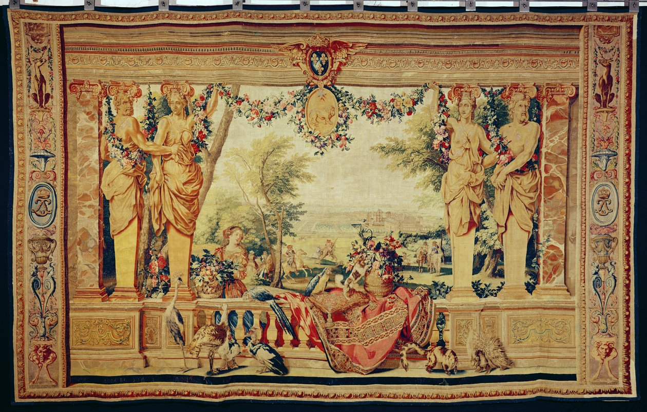 A Július hónapja, Vincennes kastélya, a „The Months or Royal Residences” gobelinsorozatból, a Gobelins Workshopban XIV. Lajos számára készült (szőttes) alkotó: Charles Le Brun