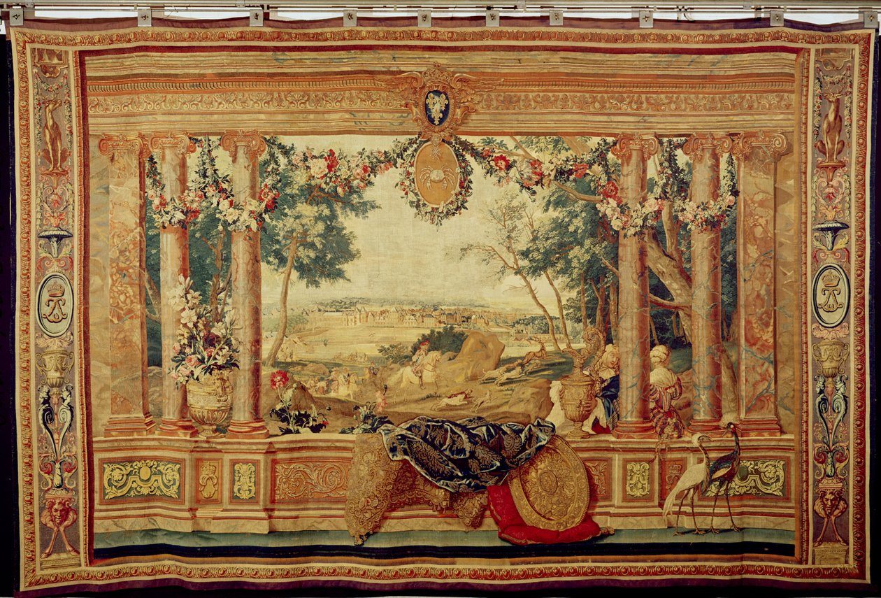 Június hónap, Fontainebleau kastélya, a „Hónapok vagy királyi rezidenciák” című gobelinsorozatból, a Gobelins Workshopban XIV. Lajos számára készült (szőttes) alkotó: Charles Le Brun