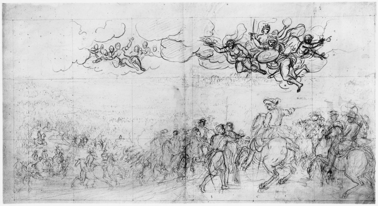 A rajnai átjáró (pierre noire és vörös kréta papíron) alkotó: Charles Le Brun