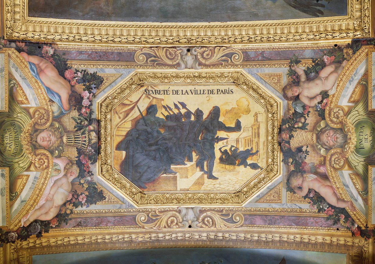A párizsi ellenállás, mennyezeti festmény a Galerie des Glaces-ból alkotó: Charles Le Brun