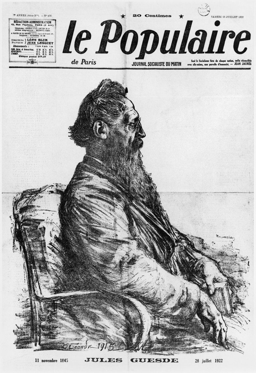 Jules Guesde halála, borítóillusztráció a Le Populaire-ből, Párizs, 1922. július 29. alkotó: Charles Leandre