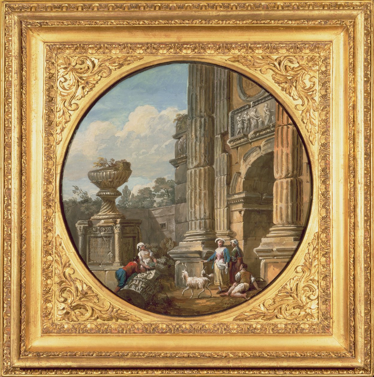 Építészeti tárgy: ív, sír, figurák és kecskék, 1760-as évek alkotó: Charles Louis Clerisseau