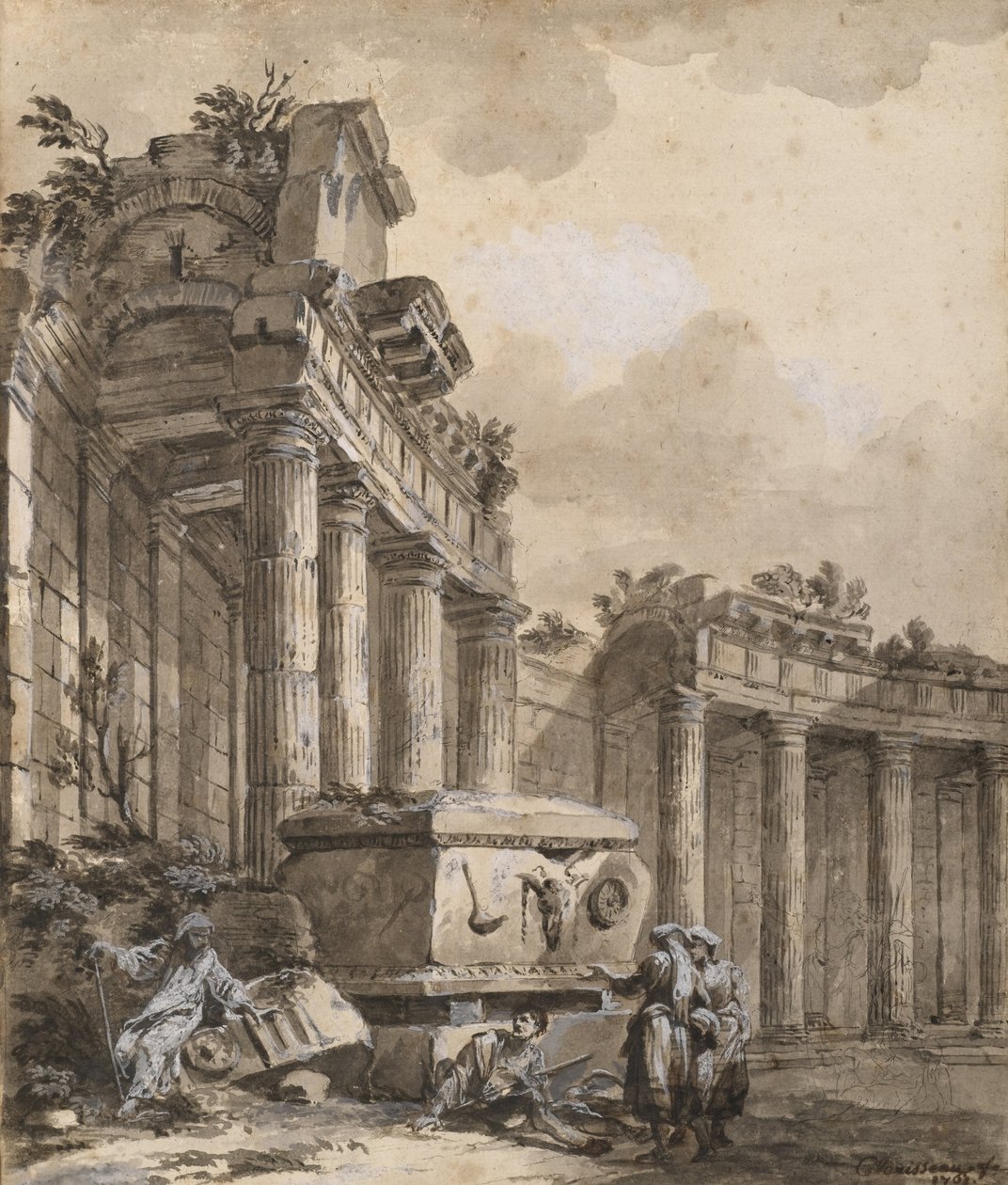 Figurák egy romos oszlopcsarnok közelében alkotó: Charles Louis Clerisseau