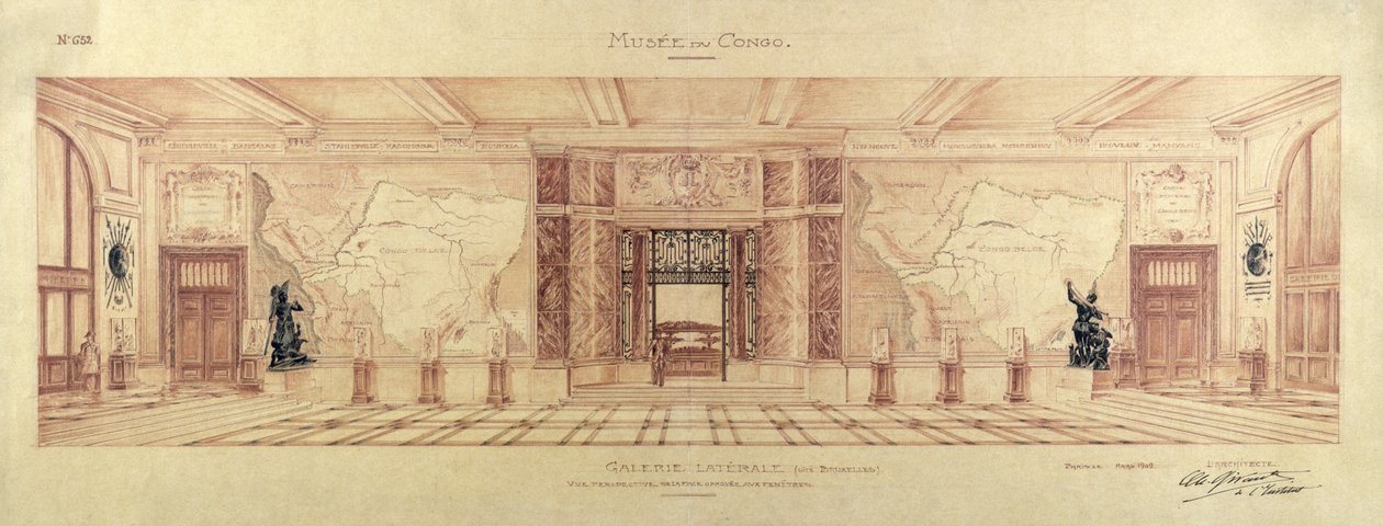 A Tervuereni Kongói Múzeum oldalsó galériája, 1909 alkotó: Charles Louis Girault