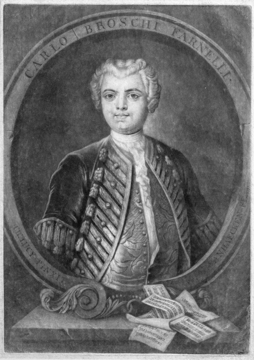 Carlo Broschi Farinelli (1705-82) olasz kasztrát portréja, metszett Alexander von Haecken (1701-58), 1735 alkotó: Charles Lucy
