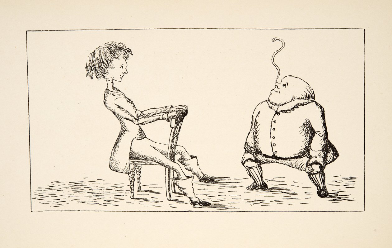 Vilmos atya egy angolnát egyensúlyoz az orrán, illusztráció az Alices Adventures Under Groundból, pub. 1886 (fakszimile) alkotó: Charles Lutwidge Dodgson
