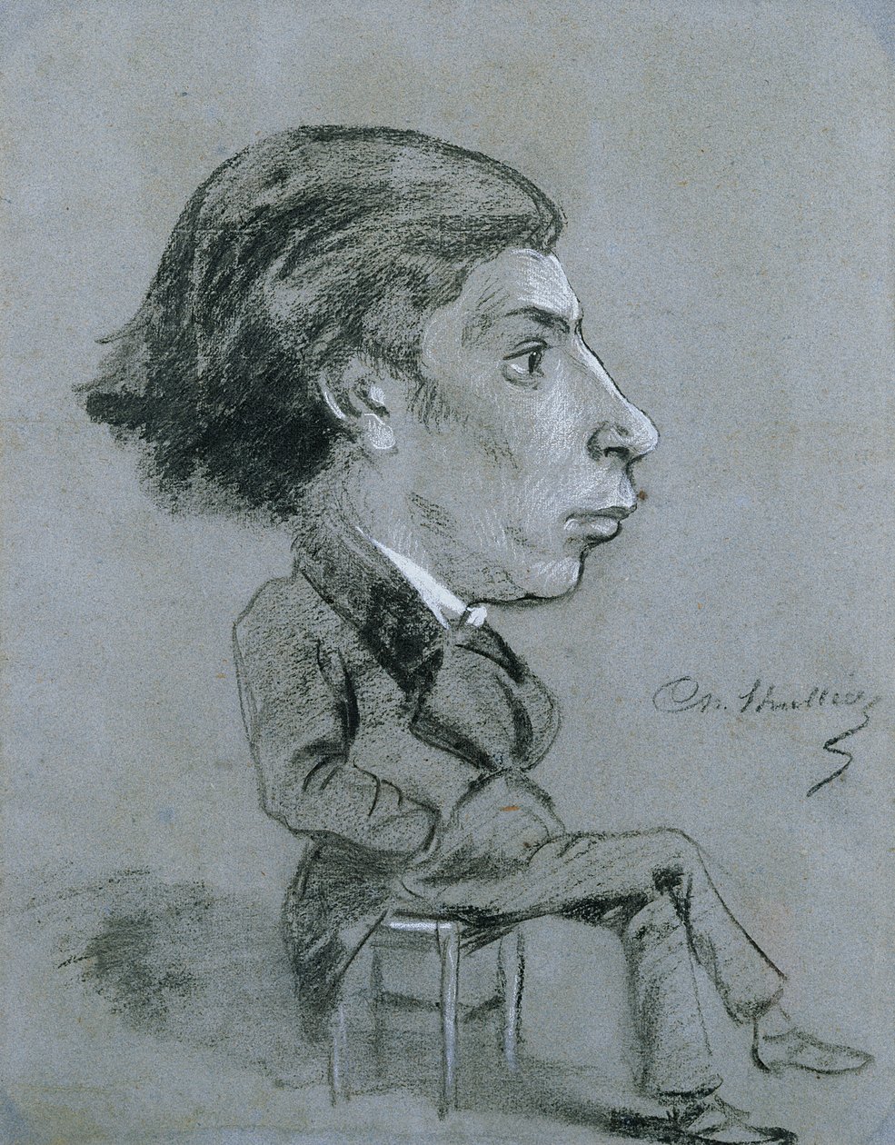 Portré-töltés, c. 1858 (fekete-fehér kréta) alkotó: Charles Marie Lhuillier