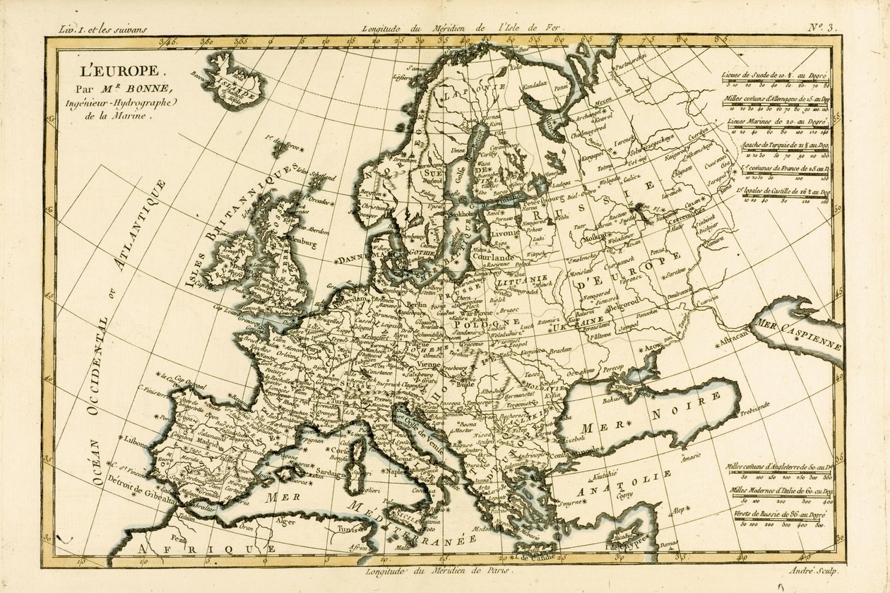Európa, Guillaume Raynal (1713-96) „A földgömb összes ismert részének atlasza” című művéből, Genfben, 1780-ban. alkotó: Charles Marie Rigobert Bonne