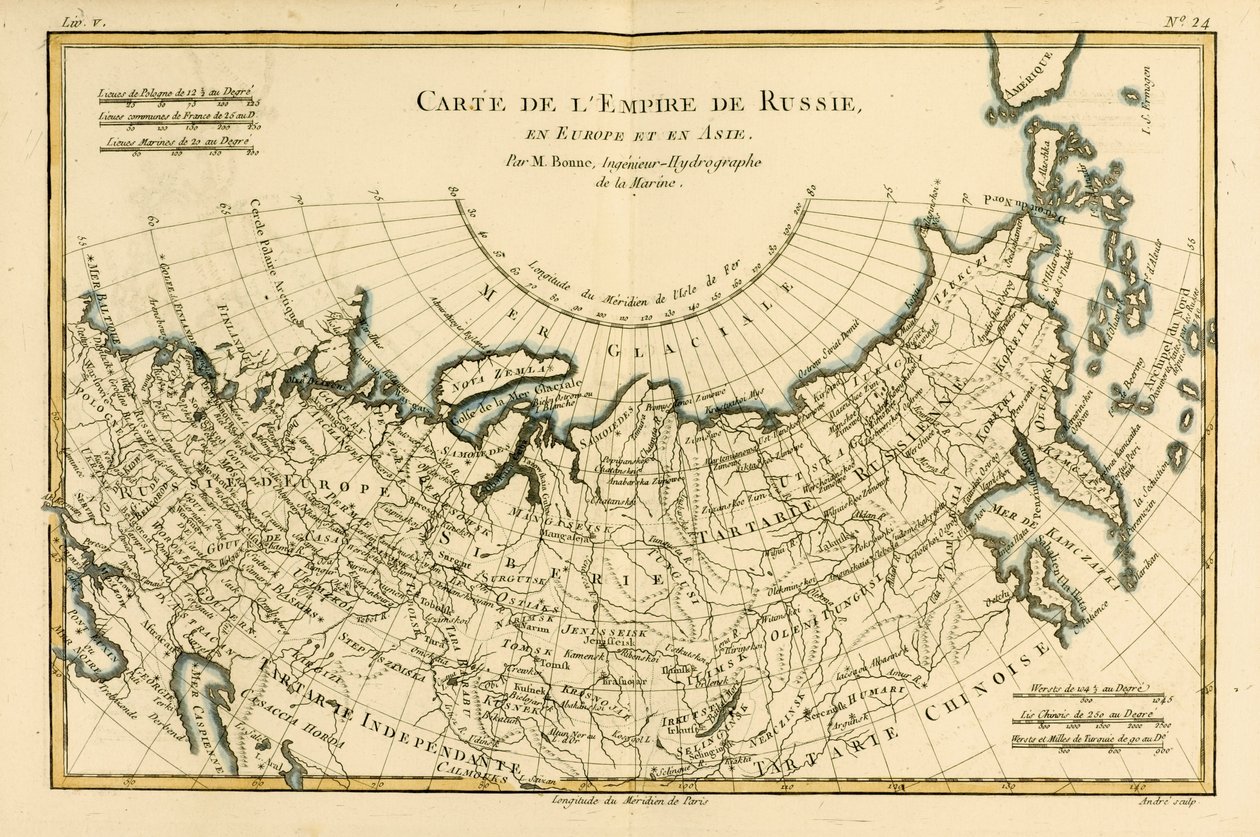 Az Orosz Birodalom térképe Európában és Ázsiában, Guillaume Raynal (1713-96) „A Globe Terrestre összes ismert részének atlasza” című művéből, J L Pellet, Genf, 1780 alkotó: Charles Marie Rigobert Bonne