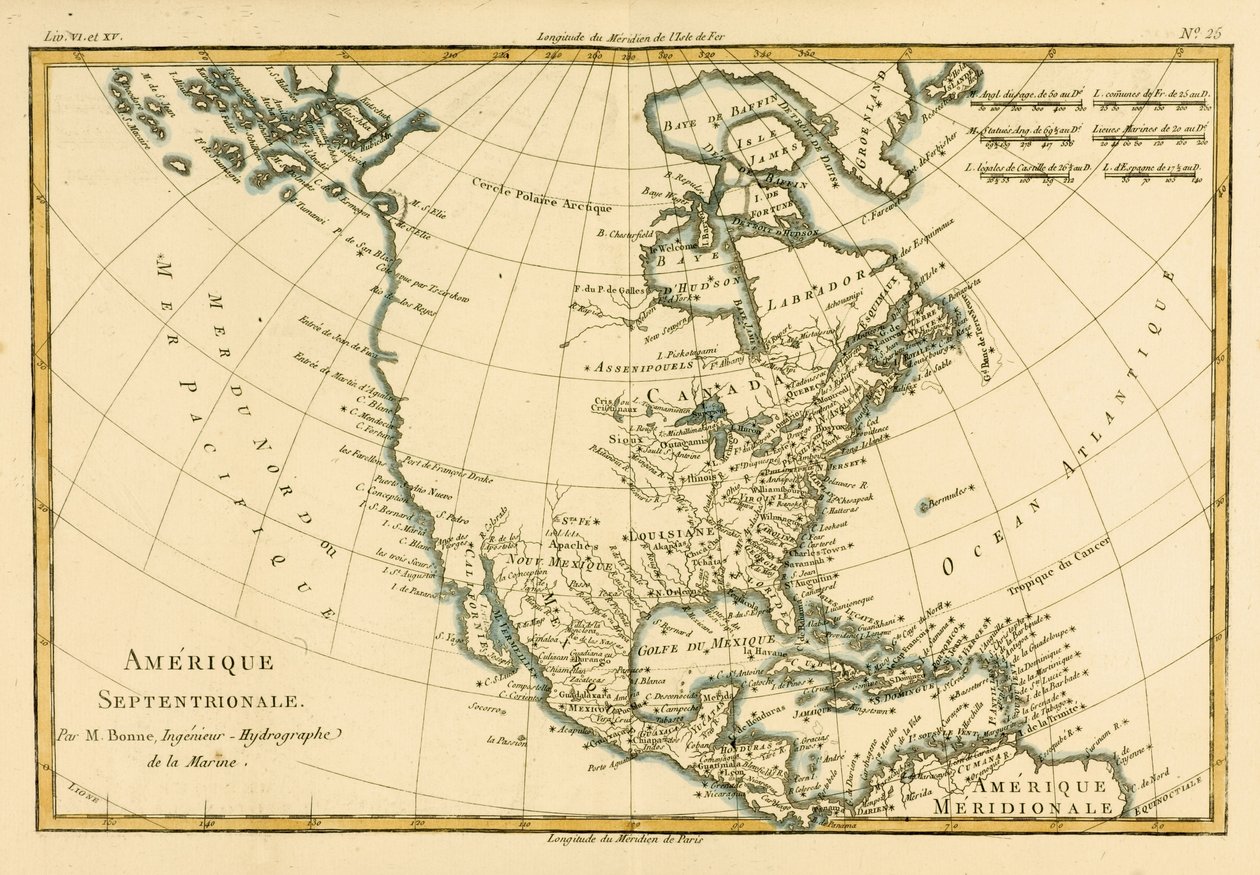 Észak-Amerika, Guillaume Raynal (1713-96) „A földgömb összes ismert részének atlasza” című művéből, J L Pellet, Genf, 1780 alkotó: Charles Marie Rigobert Bonne