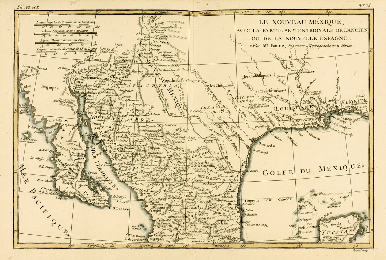 Észak-Mexikó, Guillaume Raynal (1713-96) „A földgömb összes ismert részének atlasza” című művéből, Genfben, 1780-ban alkotó: Charles Marie Rigobert Bonne