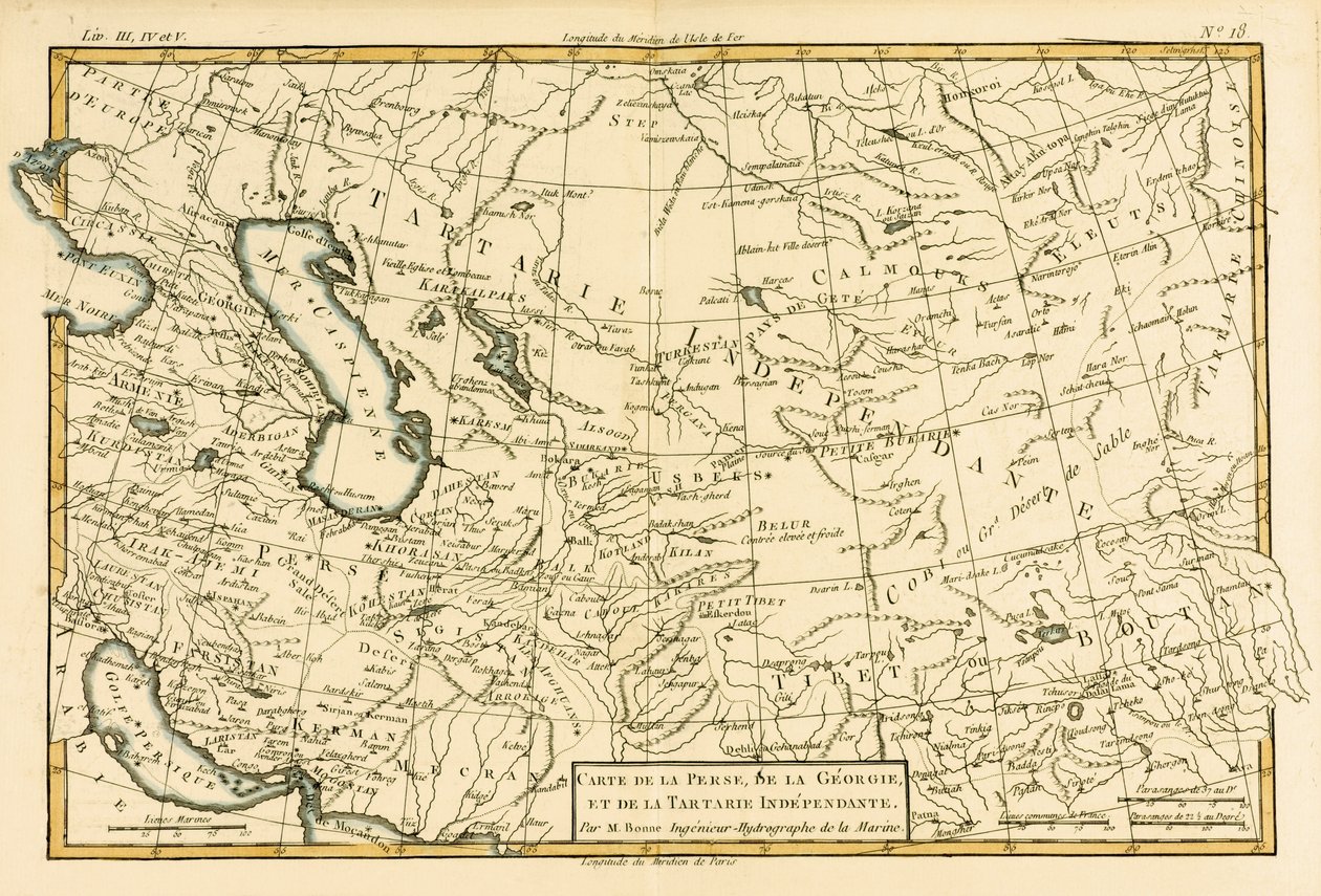 Perzsia, Georgia és Független Tatár, Guillaume Raynal (1713-96) „A földgömb összes ismert részének atlasza” című művéből, 1780-ban alkotó: Charles Marie Rigobert Bonne